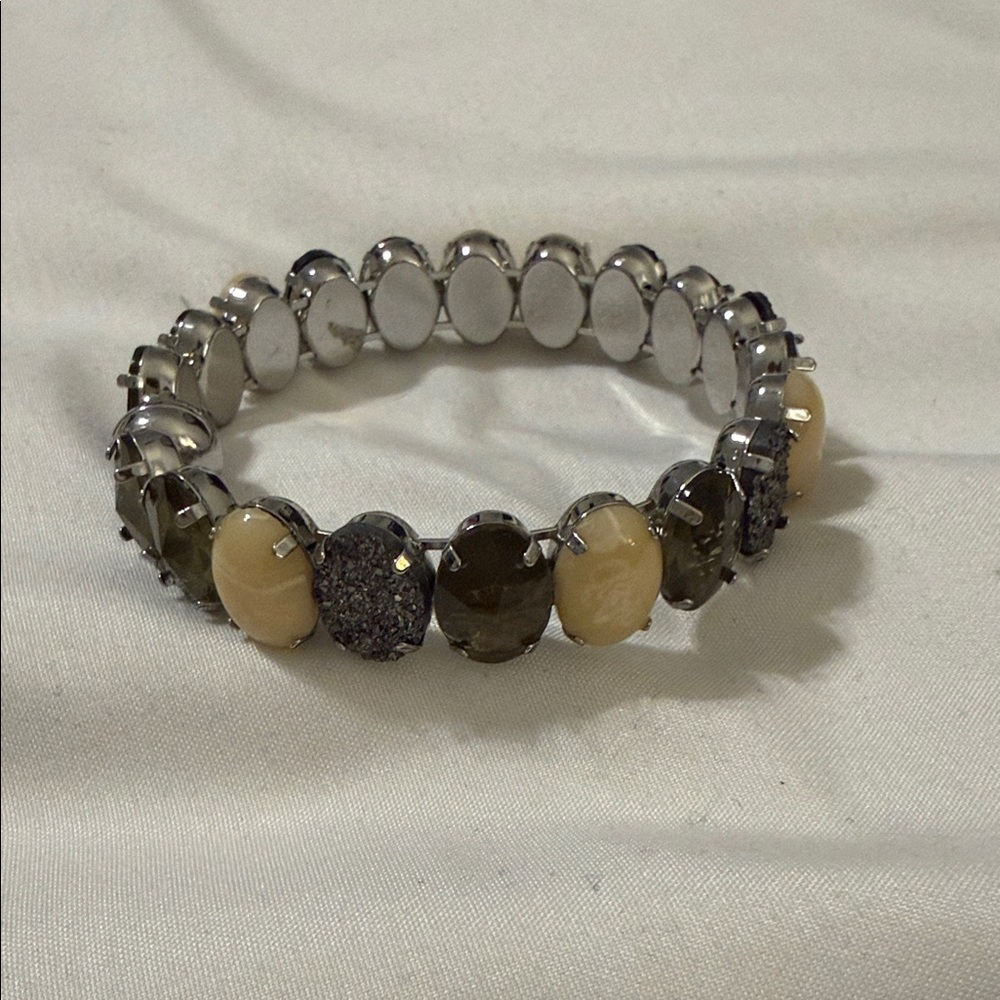 Chico's Silver and Cream Bracelet